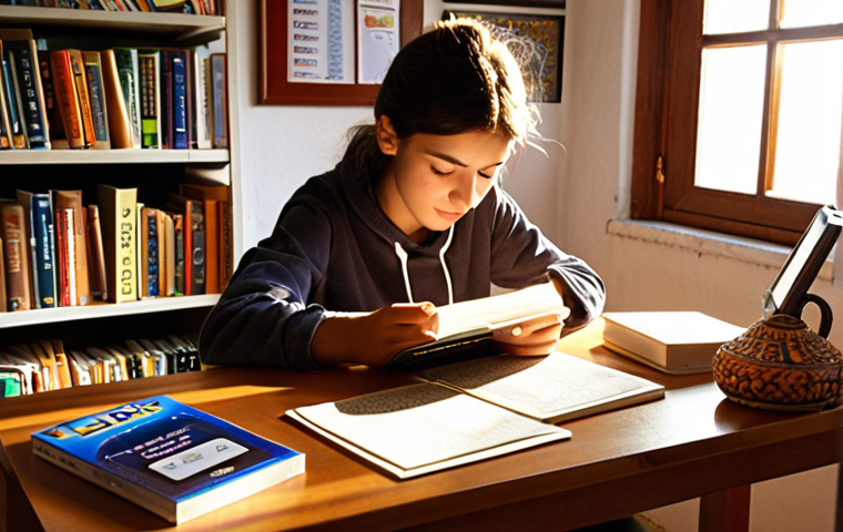 **Image Prompt:** *A motivated student in Spain studying electronics textbooks and using flashcards at a desk. Include "Ley de Ohm" written on a card. Sunlight and a cozy room. Books about electronics, Spanish language.*
