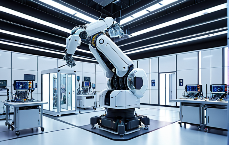 **
"Futuristic semiconductor factory, AI optimizing chip design, robotic arms, cleanroom environment, advanced technology, bright lighting."
**