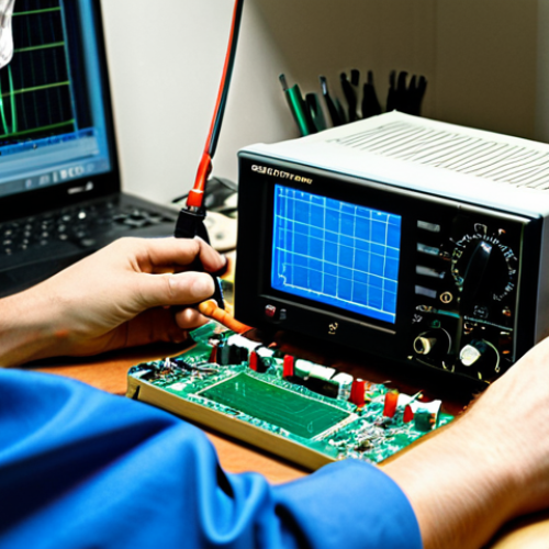 Electronics Workbench**

"A well-organized electronics workbench, featuring a multimeter, oscilloscope, soldering iron, and various electronic components. A fully clothed engineer wearing safety glasses is carefully soldering a circuit board. Natural lighting, high resolution, sharp focus, safe for work, appropriate content, fully clothed, professional environment."

**