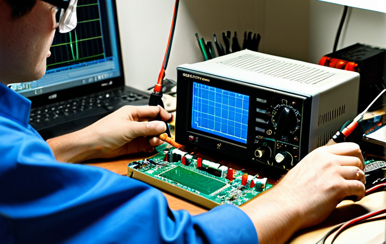 Electronics Workbench**

"A well-organized electronics workbench, featuring a multimeter, oscilloscope, soldering iron, and various electronic components. A fully clothed engineer wearing safety glasses is carefully soldering a circuit board. Natural lighting, high resolution, sharp focus, safe for work, appropriate content, fully clothed, professional environment."

**
