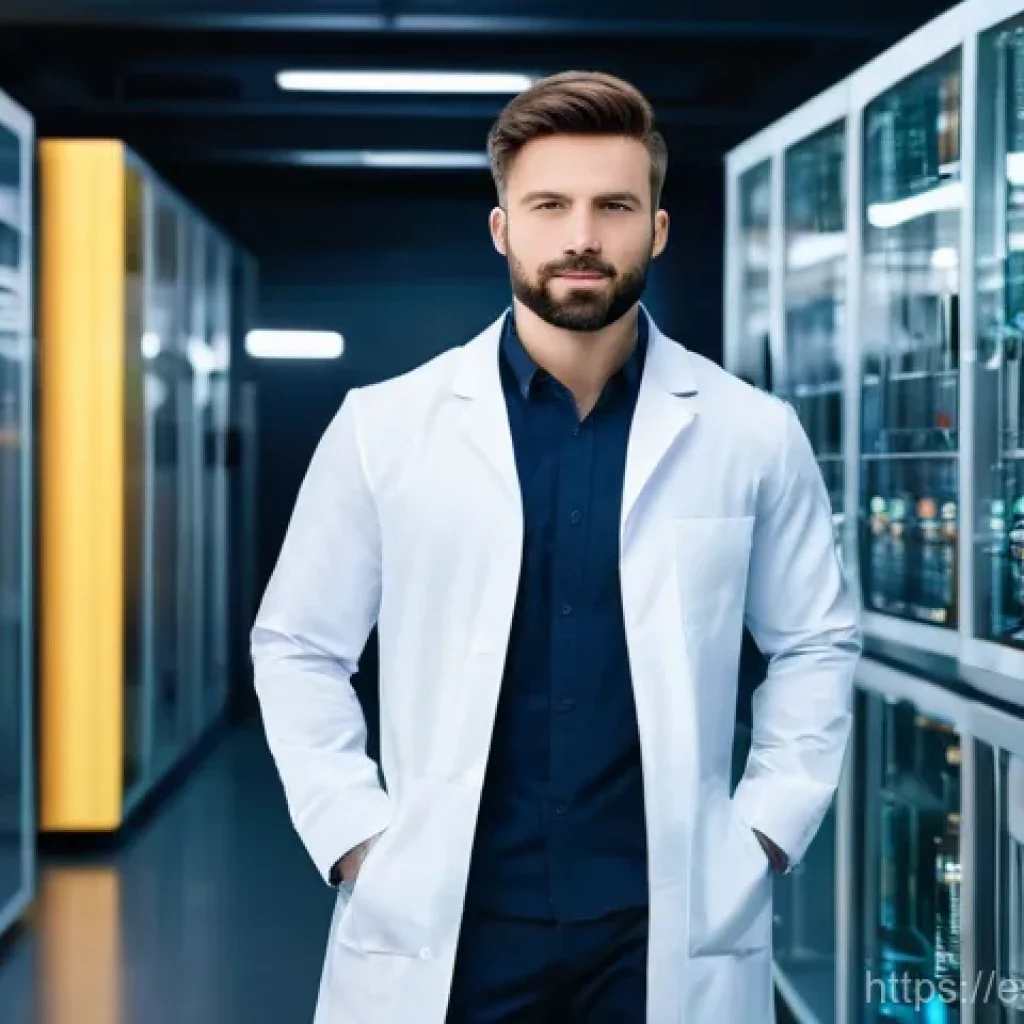 전자기술사 자격증 활용 사례별 분석 - **Prompt:** A skilled male electronic technician, early 30s, wearing a clean, modern lab coat over a...