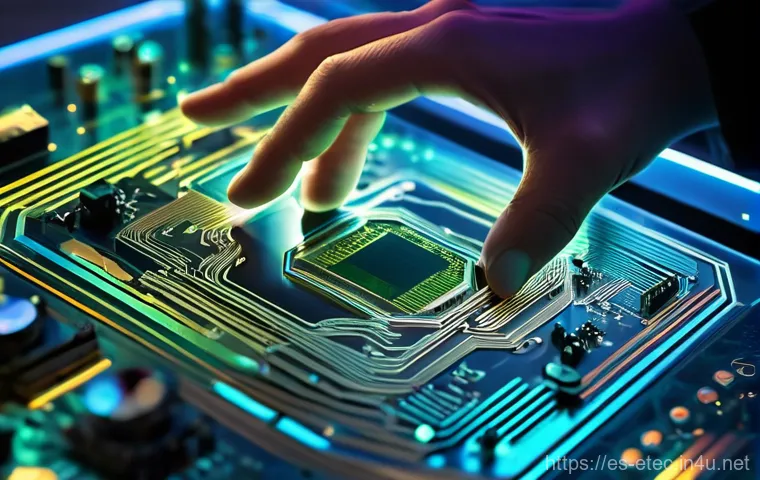 전자기술사와 반도체 기술의 접목 - **Prompt 1: The Core Fusion of Electronic Innovation**
A highly detailed, intricate close-up sho...