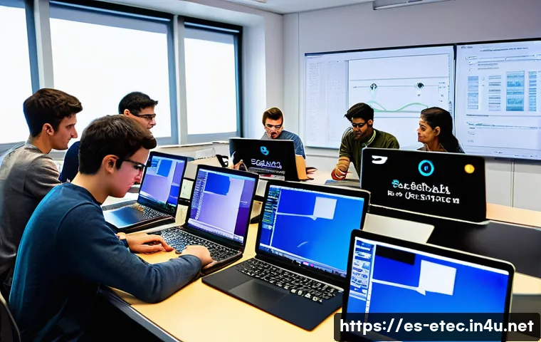 전자기술사 실기시험 시뮬레이션 준비 - A detailed study scene showing a diverse group of young Spanish-speaking electronics students collab...