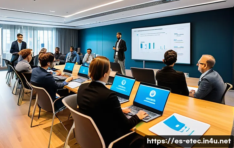 전자기술사와 관련된 기술 세미나 참석법 - A professional seminar setting focused on electrical engineering, showing a diverse group of adult a...
