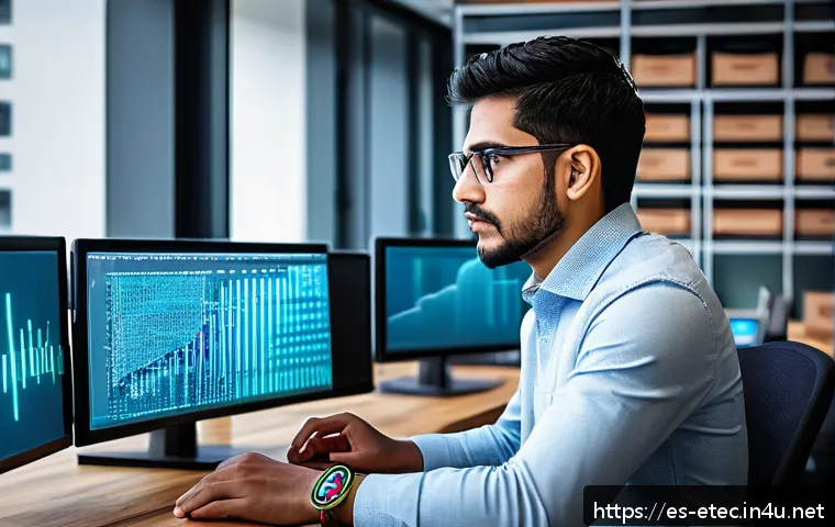 전자기술사 이직 전략 - A professional Hispanic electronic engineer in a modern office environment, focused on multiple comp...