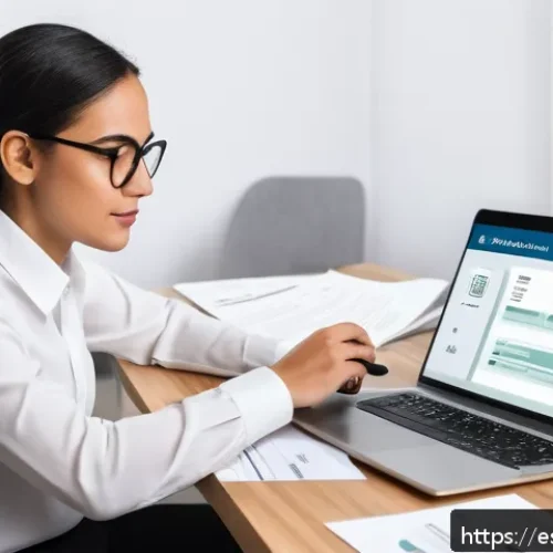 전자기술사 자격증 갱신 절차 - A modern digital workspace showing a young professional of Hispanic descent sitting at a desk with a...