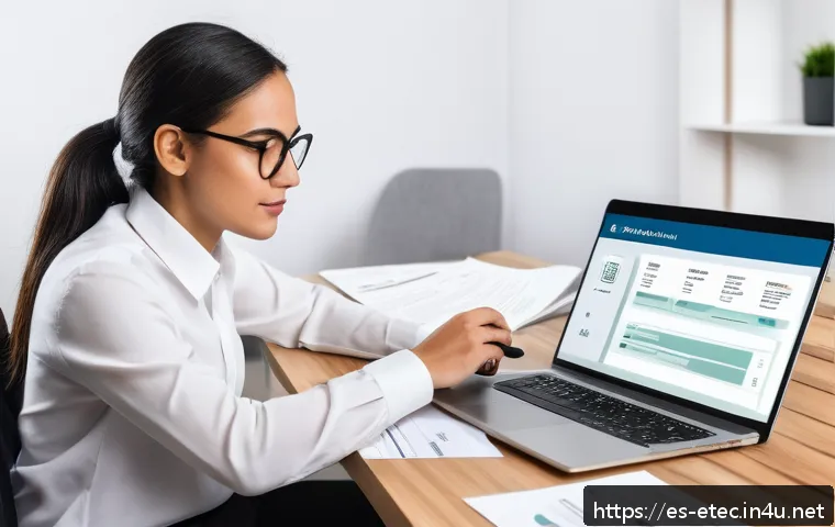 전자기술사 자격증 갱신 절차 - A modern digital workspace showing a young professional of Hispanic descent sitting at a desk with a...